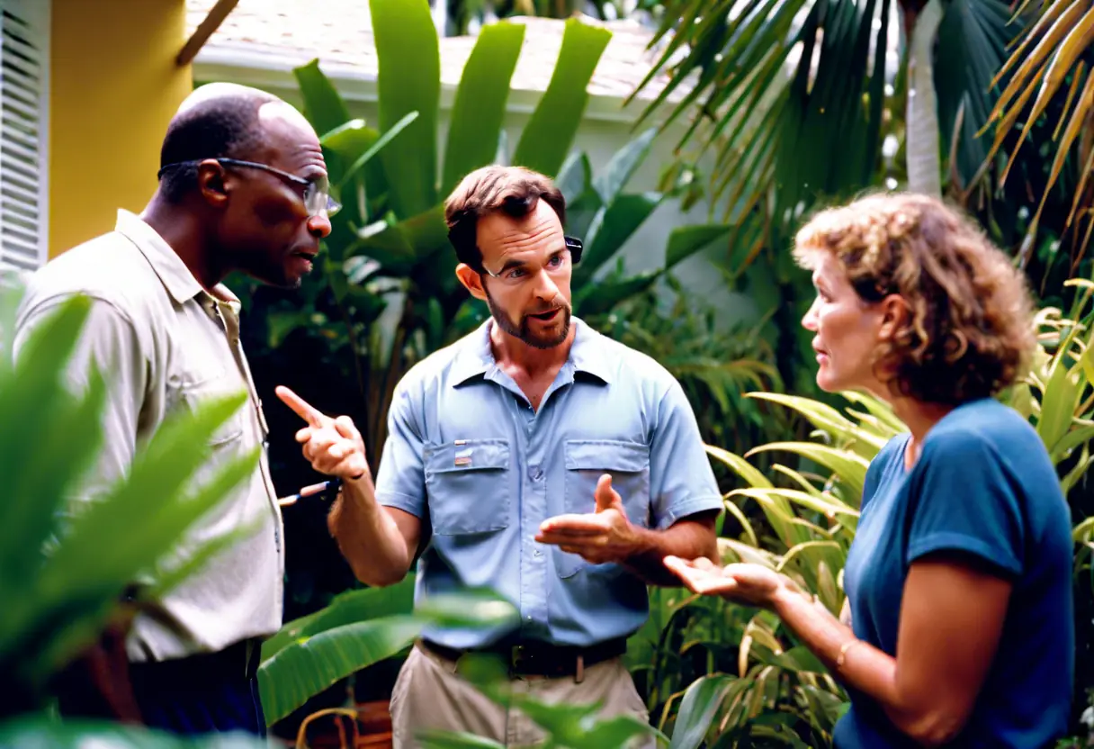 A Coconut Pest Control expert explaining pest prevention techniques to a homeowner.